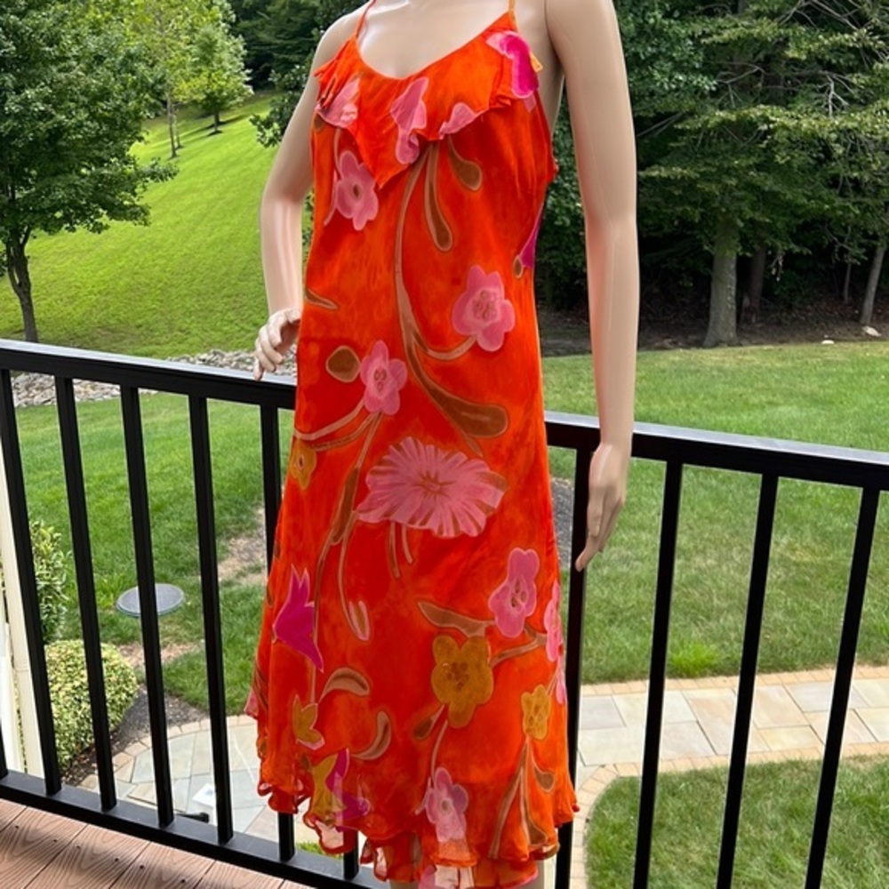 Phool brilliant orange/pink floral flowy long sundress